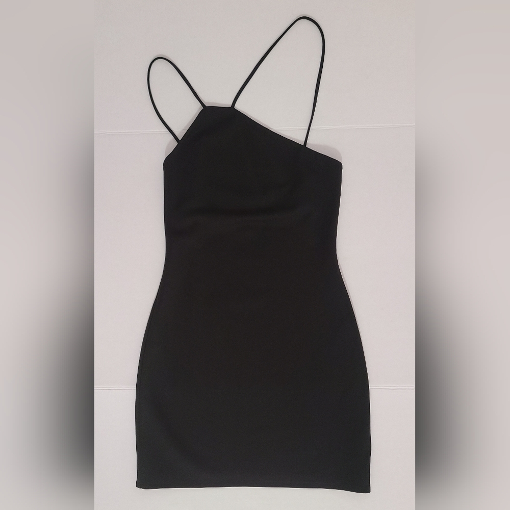 Lovers + Friends NWT Black Offset Halter Stretch Mini Dress Sz S - Picture 3 of 11